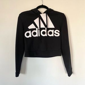Adidas Cropped Black and White Hoodie Sweatshirt Logo Size XS